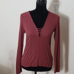 Forever 21 Dark Red V-neck long sleeve top Sz L